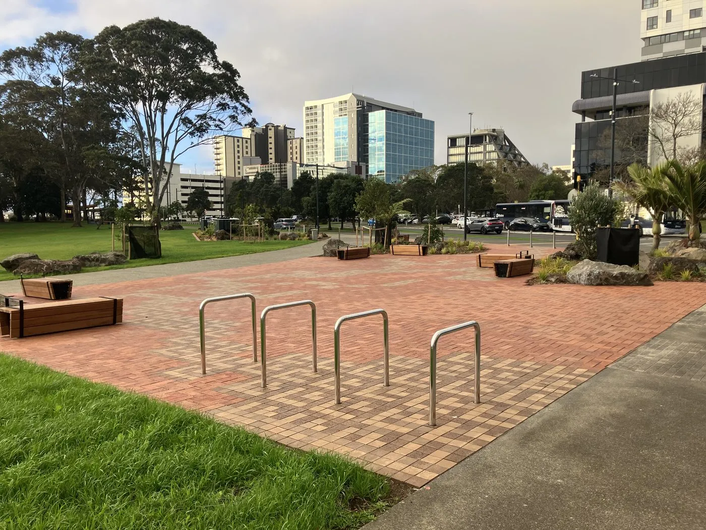 The entry plaza at Hayman Park with its patterned paving
